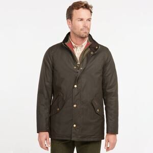 BARBOUR PRESTBURY MEN'S WAXED JACKET in OLIVE Quilted Leather Corduroy Trim XL